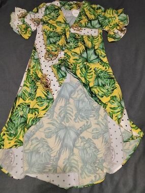 Pastels Yellow and Green Tropical Print Dress